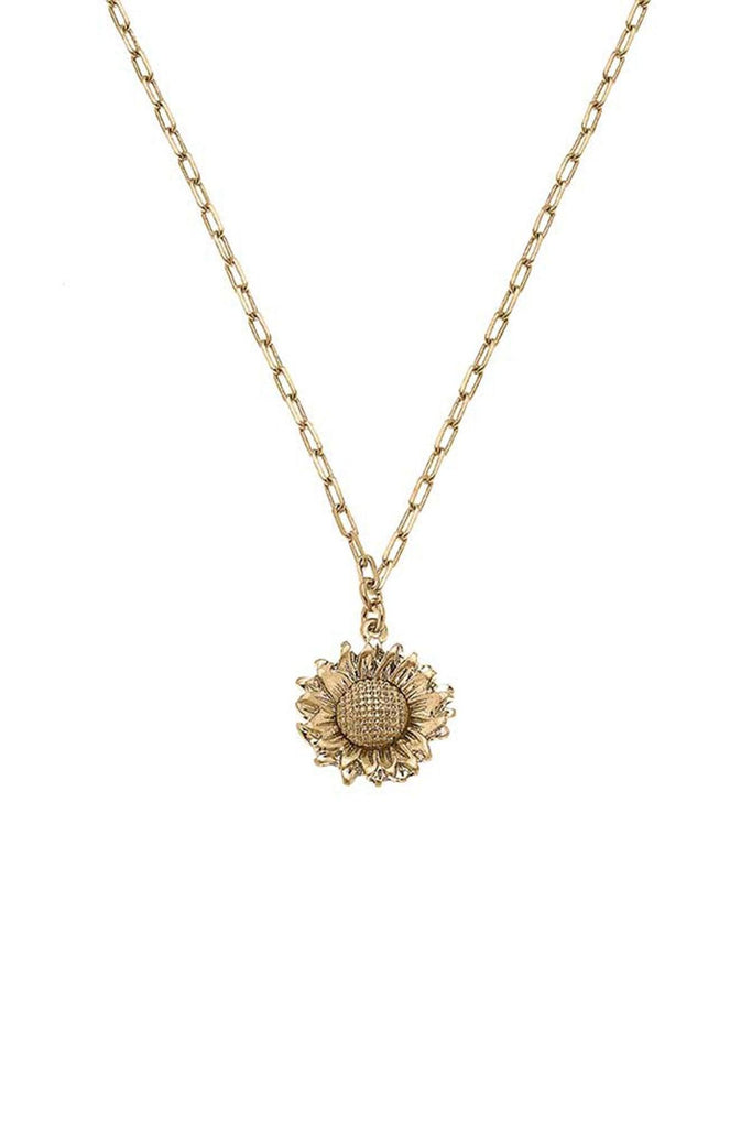 Rosalind Sunflower Charm Necklace in Worn Gold - Canvas Style