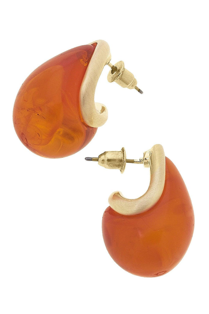 Rosey Sculpted Marble Resin Drop Earrings in Burnt Orange - Canvas Style