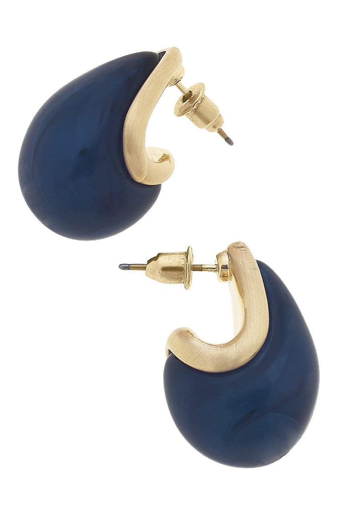 Rosey Sculpted Marble Resin Drop Earrings in Navy - Canvas Style