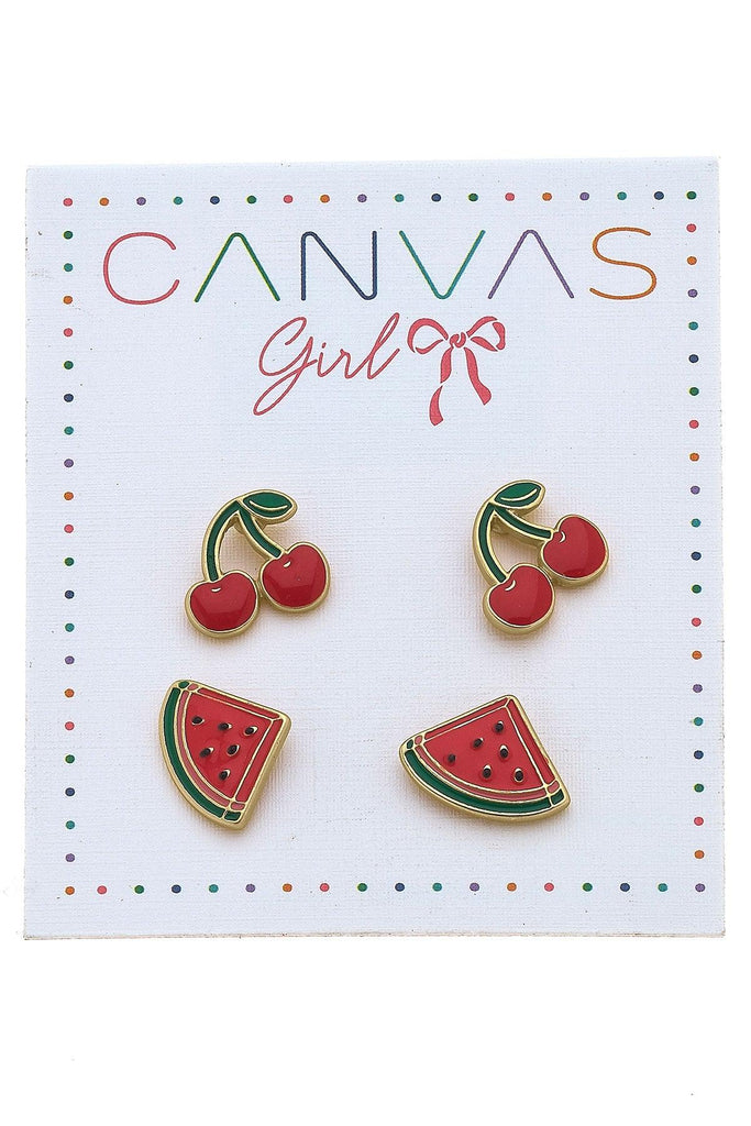 Roxy Cherries & Watermelon Children’s Stud Earrings (Set of 2) - Canvas Style