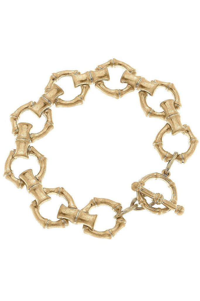 Ryleigh Bamboo Linked T-Bar Bracelet in Worn Gold - Canvas Style