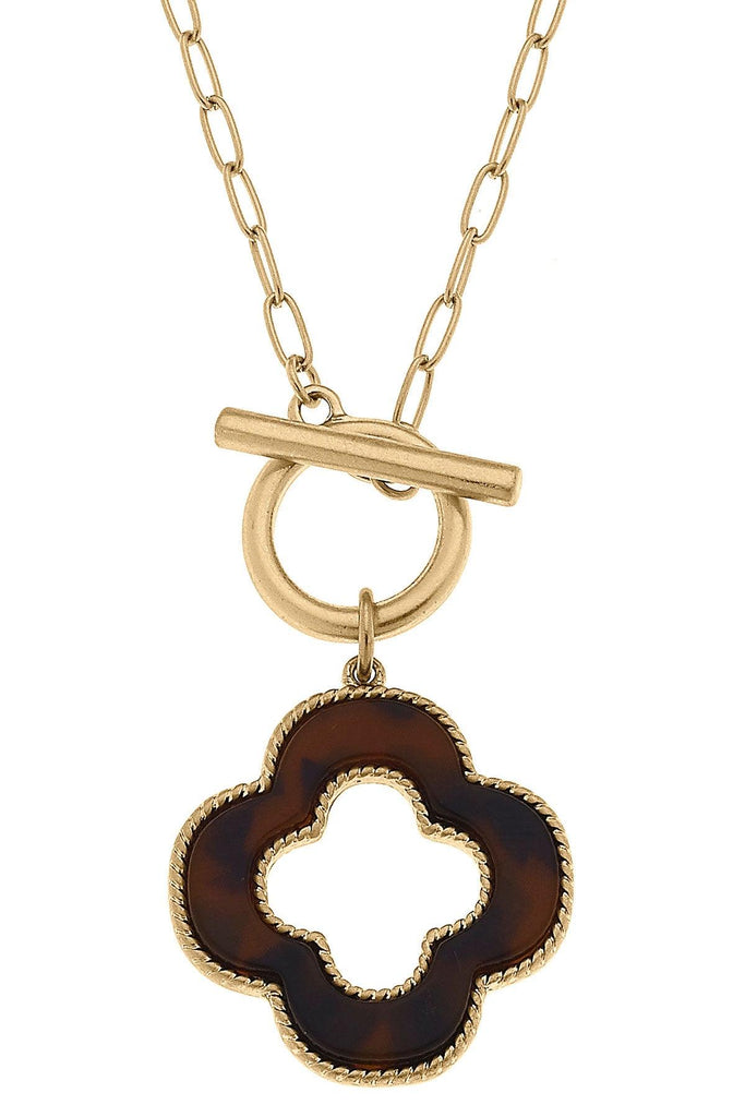 Sadie Clover T-Bar Necklace in Tortoise - Canvas Style