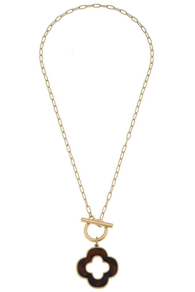 Sadie Clover T-Bar Necklace in Tortoise - Canvas Style