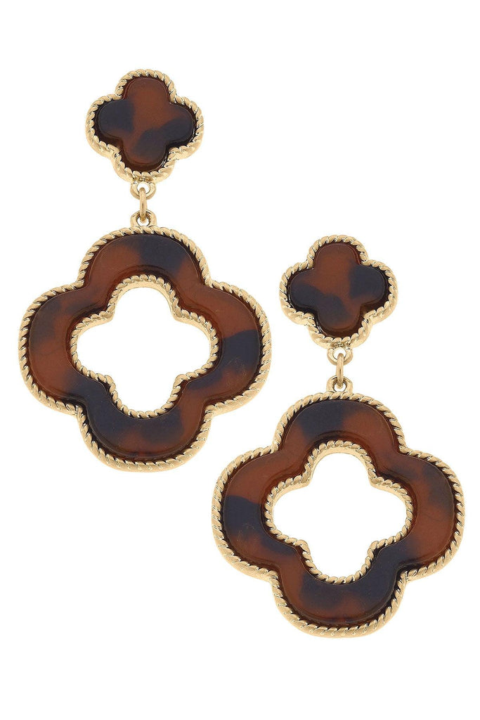 Sadie Linked Clover Drop Earrings in Tortoise - Canvas Style