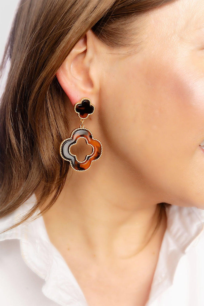 Sadie Linked Clover Drop Earrings in Tortoise - Canvas Style