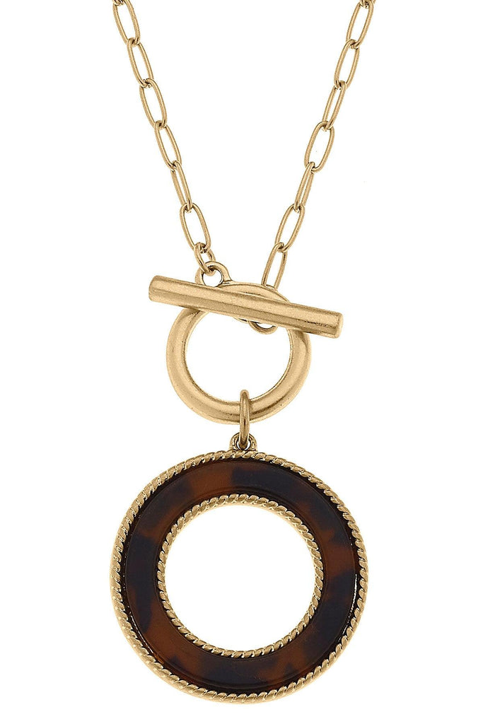 Sadie Open-Circle T-Bar Necklace in Tortoise - Canvas Style