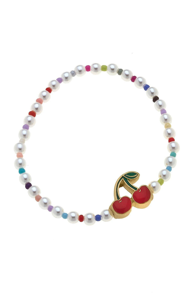 Samantha Cherries Pearl Beaded Children's Bracelet - Canvas Style