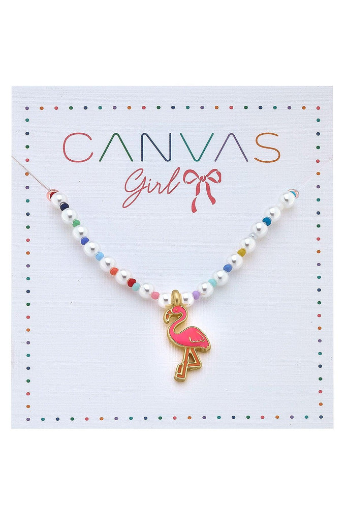 Samantha Flamingo Beaded Pearl Children's Necklace - Canvas Style