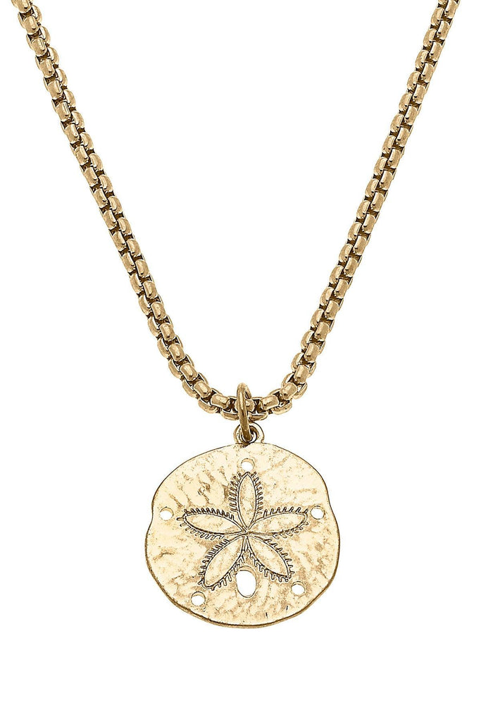 Sand Dollar Charm Necklace in Worn Gold - Canvas Style