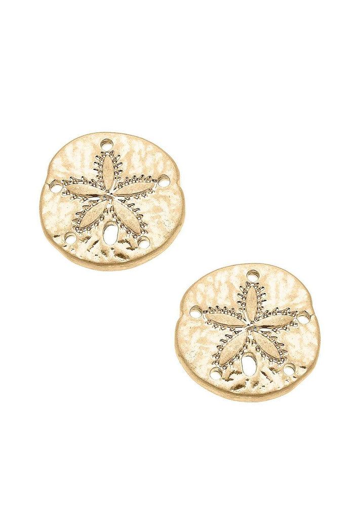 Sand Dollar Stud Earrings in Worn Gold - Canvas Style