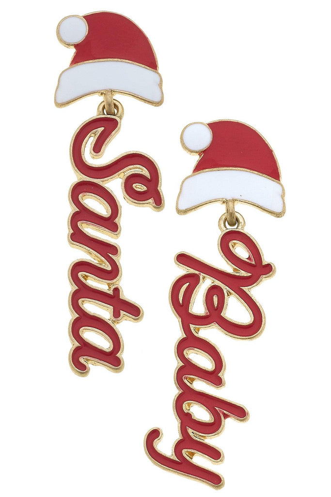 Santa Baby Enamel Drop Earrings in Red & White - Canvas Style