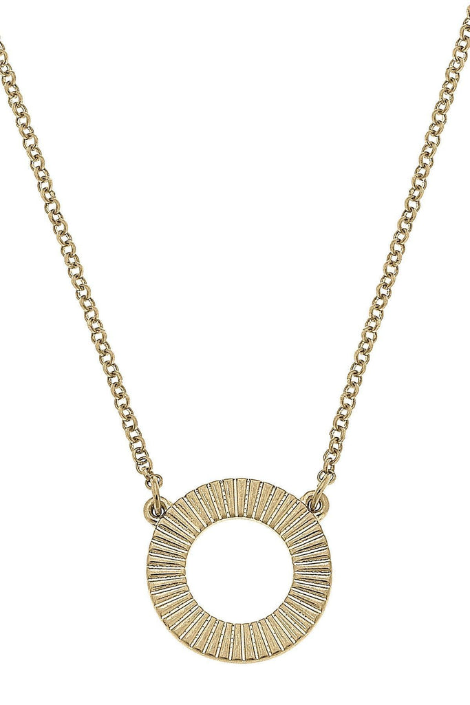 Savannah Fluted Metal Disc Necklace in Worn Gold - Canvas Style