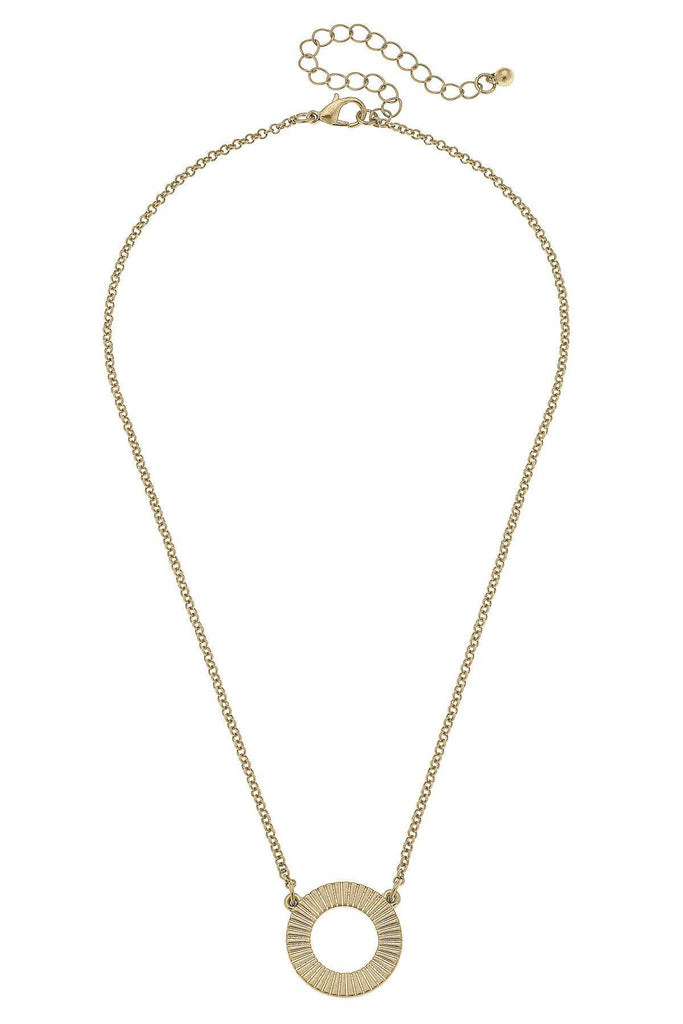 Savannah Fluted Metal Disc Necklace in Worn Gold - Canvas Style