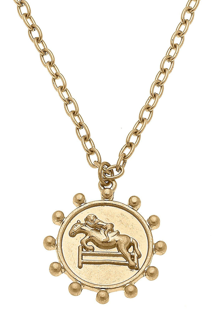 Sawyer Equestrian Pendant Necklace in Worn Gold - Canvas Style