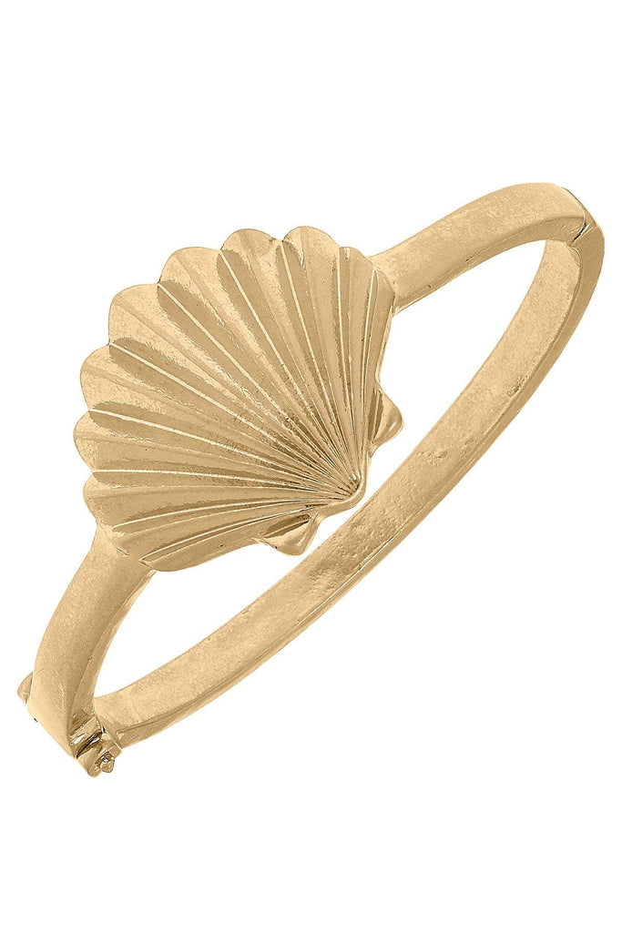 Scallop Shell Hinge Bangle in Worn Gold - Canvas Style