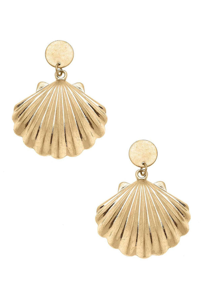 Scallop Shell Statement Earrings in Worn Gold - Canvas Style
