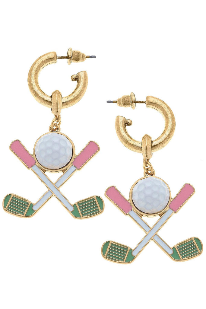 Scout Golf Club Enamel Drop Hoop Earrings in Pink and Green - Canvas Style