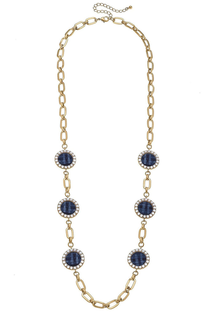 Serena Tweed Station Necklace in Navy - Canvas Style