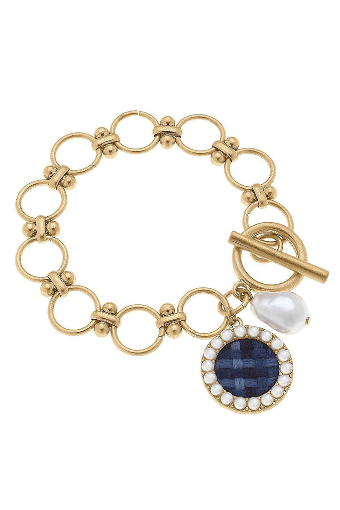 Serena Tweed T-Bar Bracelet in Navy - Canvas Style