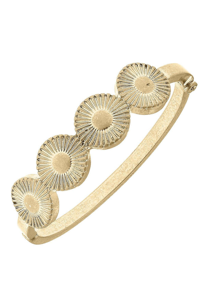 Sienna Fluted Metal Disc Hinge Bangle in Worn Gold - Canvas Style