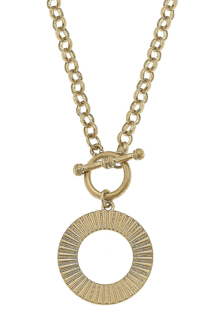 Sienna Fluted Metal Toggle Necklace in Worn Gold - Canvas Style