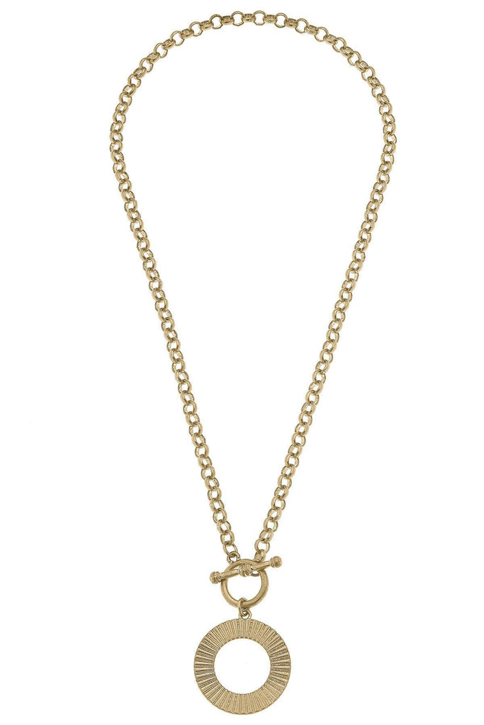 Sienna Fluted Metal Toggle Necklace in Worn Gold - Canvas Style