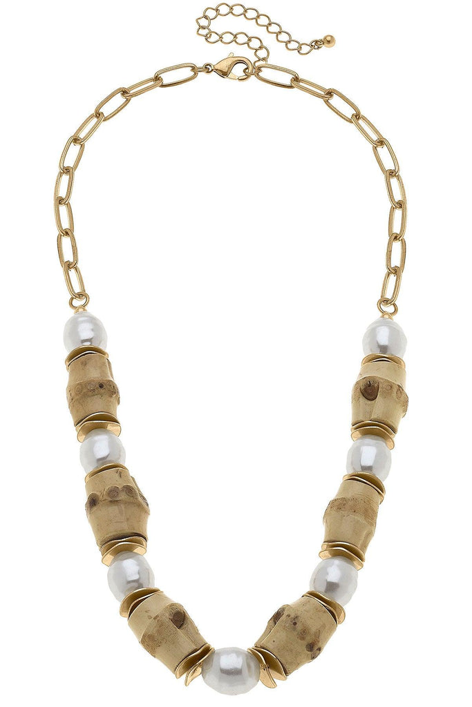 Sloan Bamboo & Pearl Beaded Necklace in Natural - Canvas Style