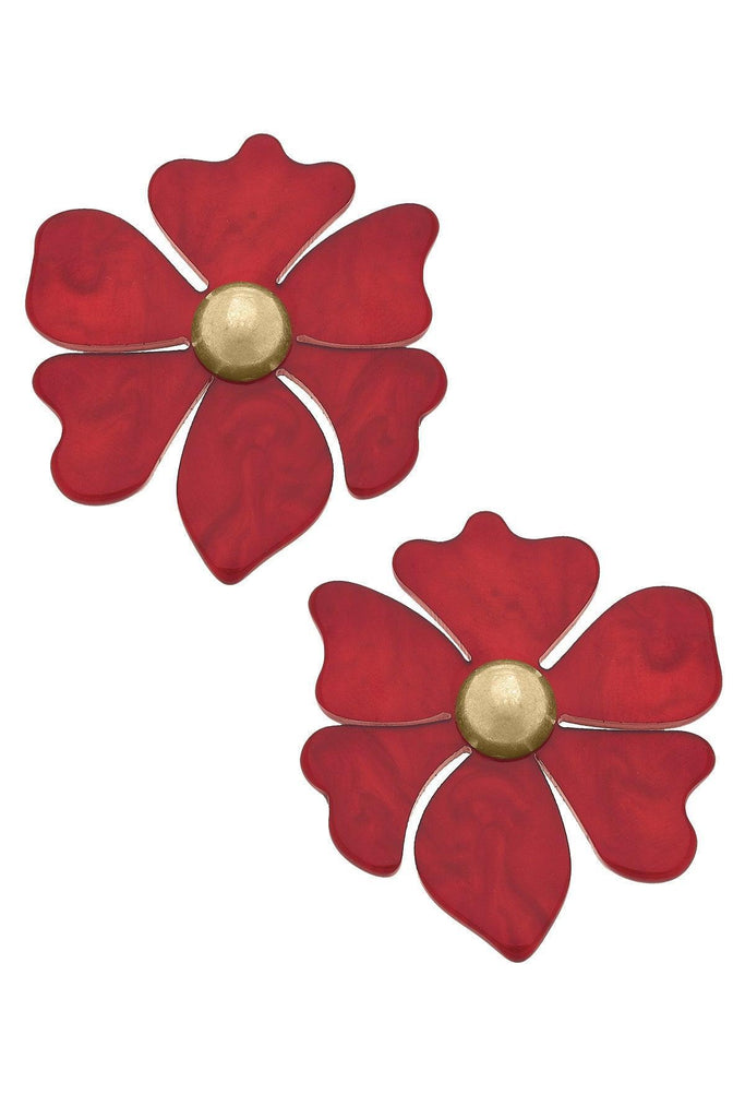 Sophie Marbled Resin Flower Stud Earrings in Burgundy - Canvas Style