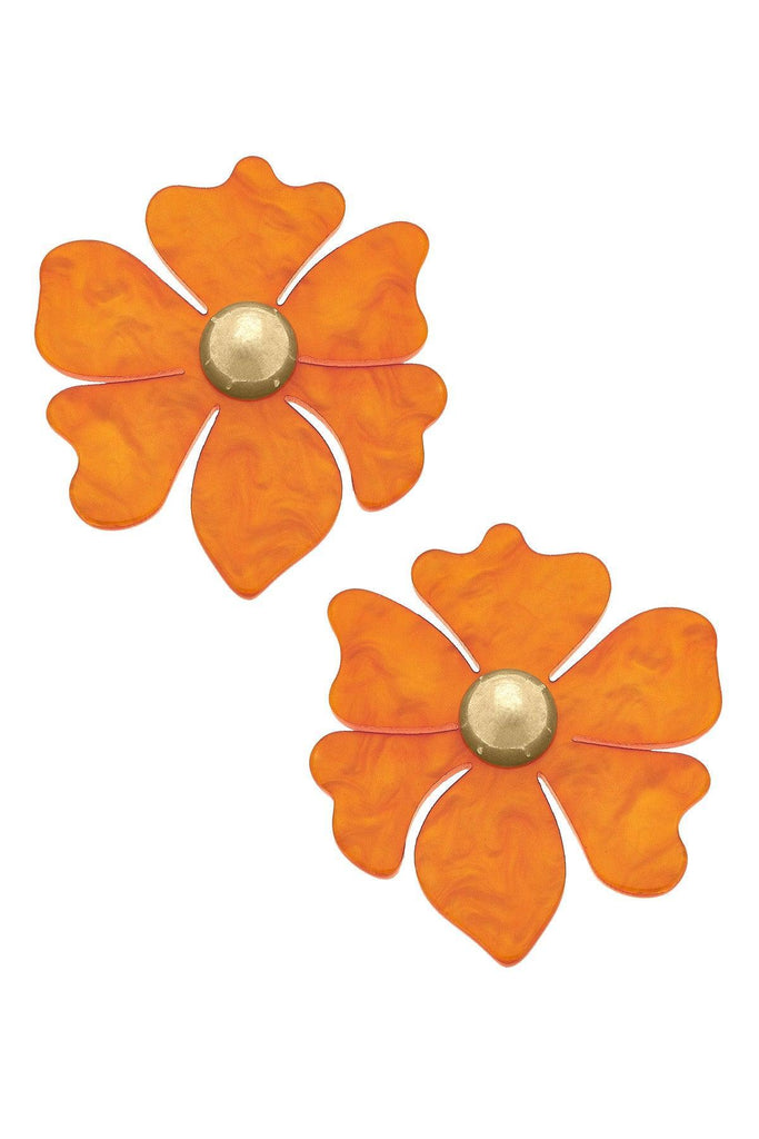 Sophie Marbled Resin Flower Stud Earrings in Burnt Orange - Canvas Style