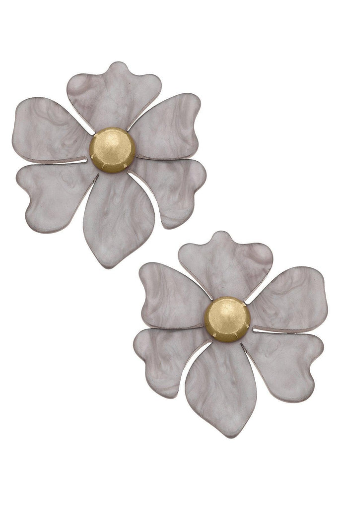 Sophie Marbled Resin Flower Stud Earrings in Grey - Canvas Style