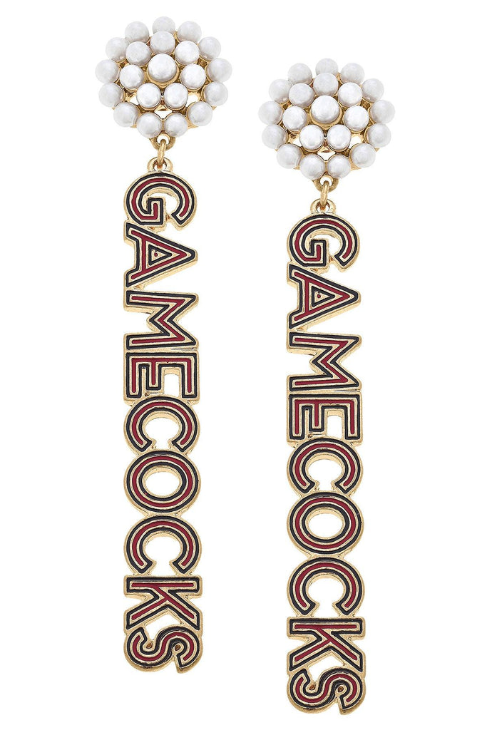 South Carolina Gamecocks Pearl Cluster Outline Enamel Drop Earrings - Canvas Style