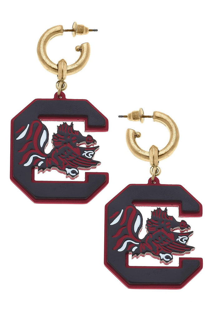 South Carolina Gamecocks Resin Logo Drop Hoop Earrings - Canvas Style