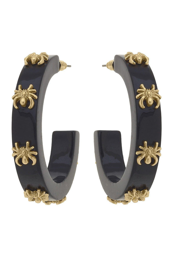 Spider Resin Hoop Earrings in Black - Canvas Style