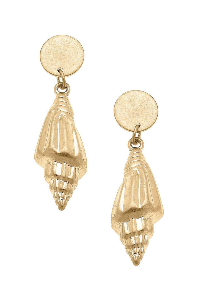 Spiral Shell Statement Earrings in Worn Gold - Canvas Style