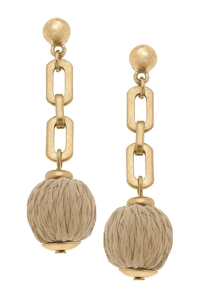 St. Barts Raffia Chain Link Earrings in Natural - Canvas Style