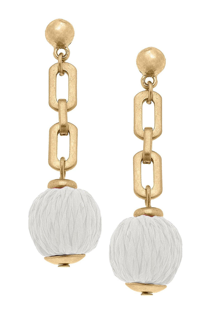 St. Barts Raffia Chain Link Earrings in White - Canvas Style