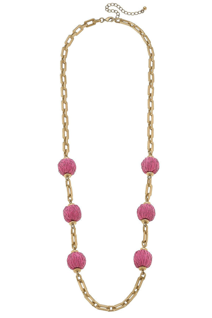 St. Barts Raffia Chain Link Necklace in Pink - Canvas Style