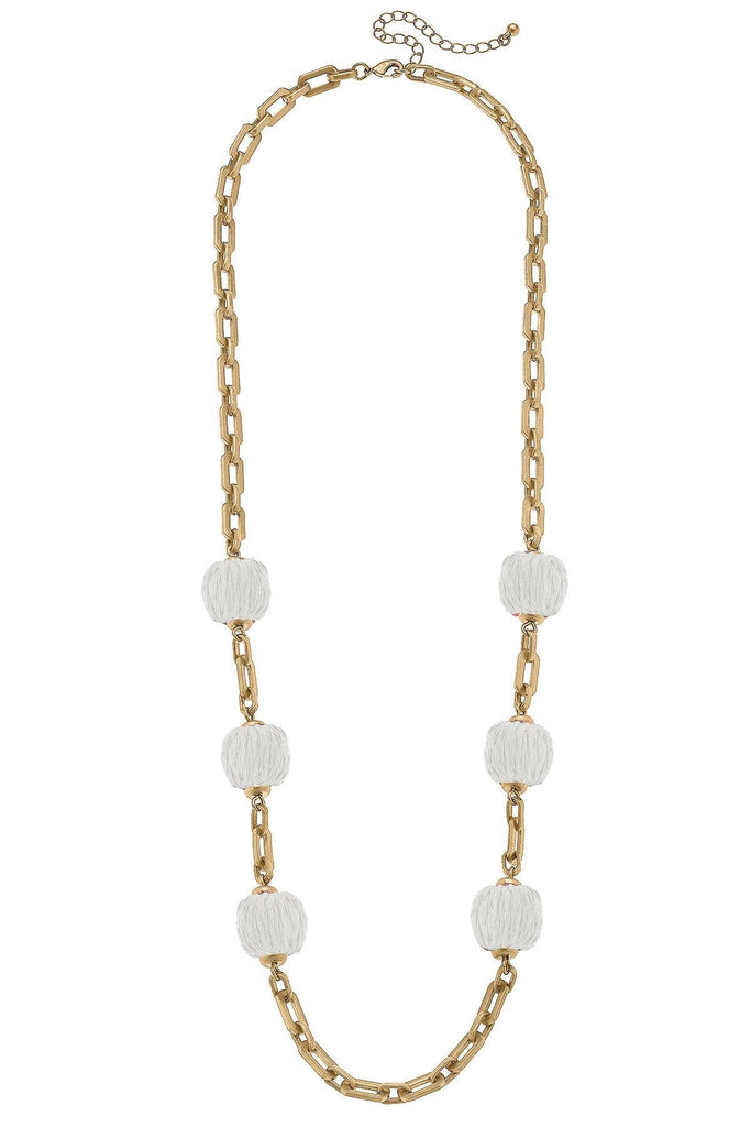 St. Barts Raffia Chain Link Necklace in White - Canvas Style