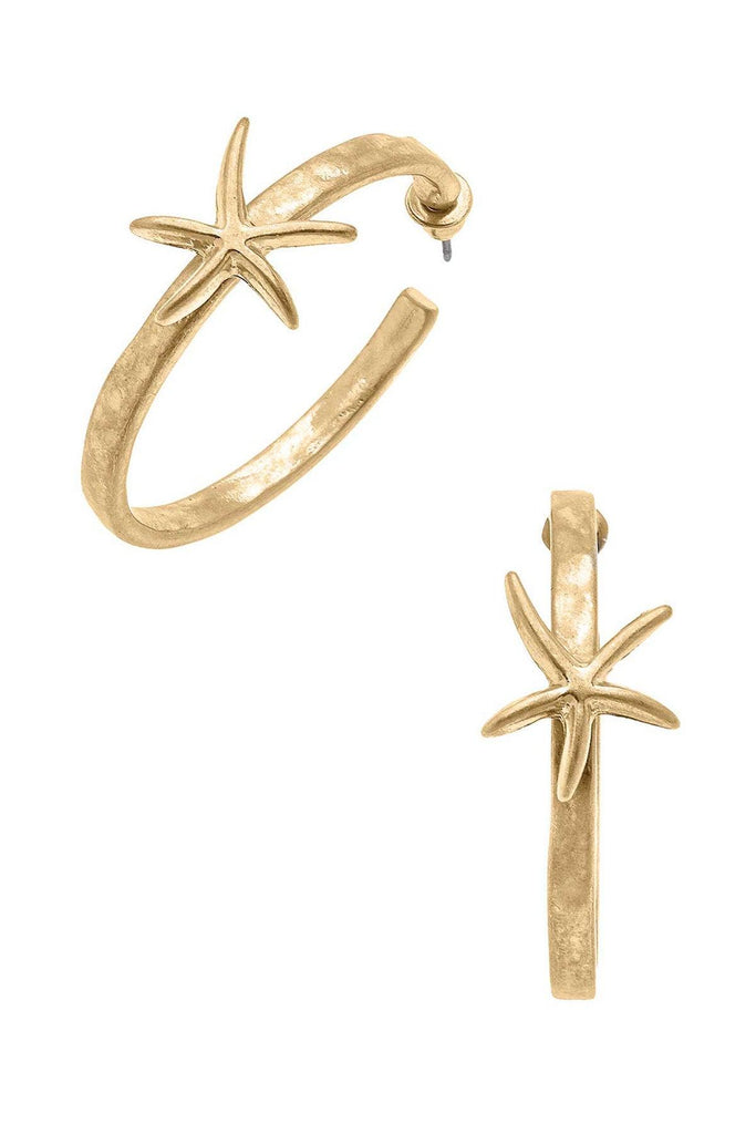 Starfish Hoop Earrings in Worn Gold - Canvas Style