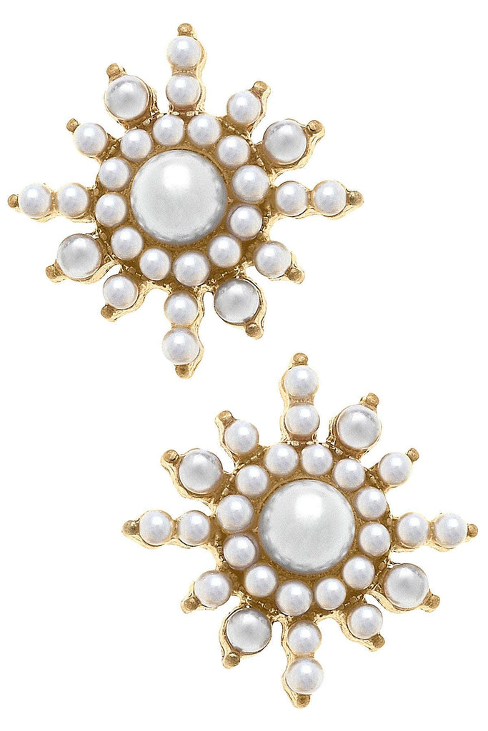 Sutton Pearl Sunburst Stud Earrings in Ivory - Canvas Style