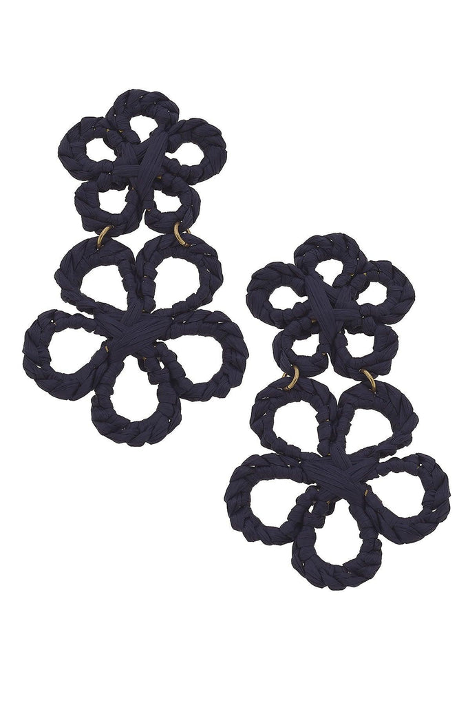 Tahiti Raffia Statement Earrings in Navy - Canvas Style