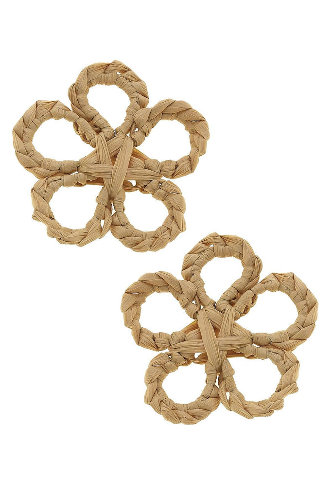 Tahiti Raffia Stud Earrings in Natural - Canvas Style