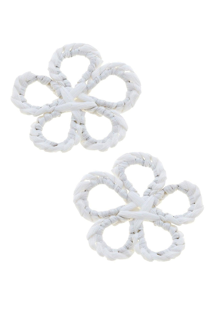 Tahiti Raffia Stud Earrings in White - Canvas Style