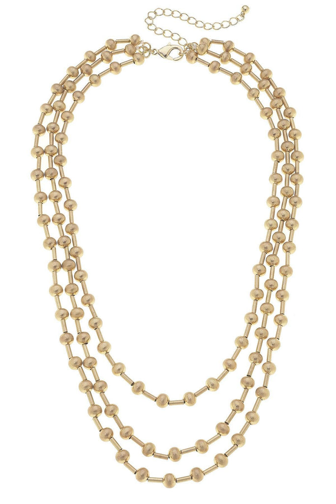 Talyah Ball Bead Layered Necklace in Satin Gold - Canvas Style