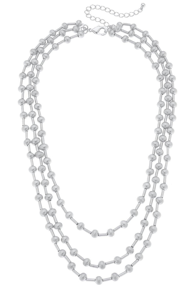 Talyah Ball Bead Layered Necklace in Satin Silver - Canvas Style