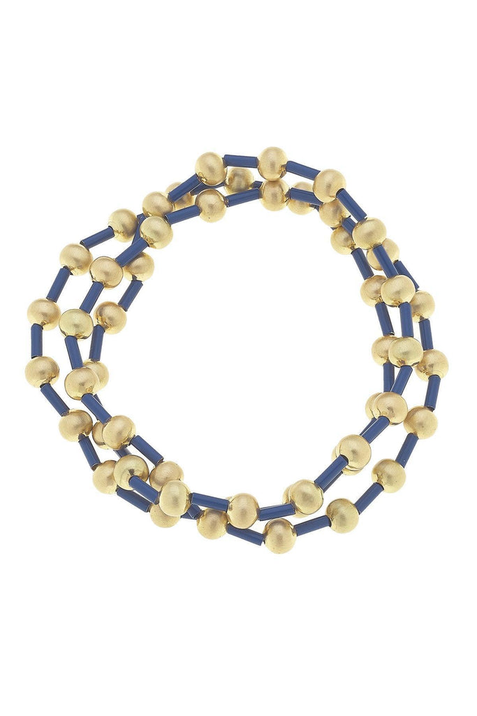 Talyah Enamel Beaded Stretch Bracelets (Set of 3) in Royal Blue - Canvas Style