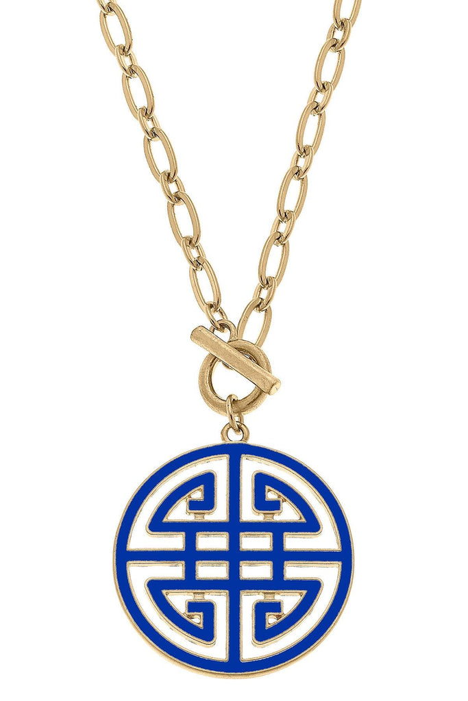 Tara Game Day Greek Keys Enamel Pendant Necklace in Blue - Canvas Style