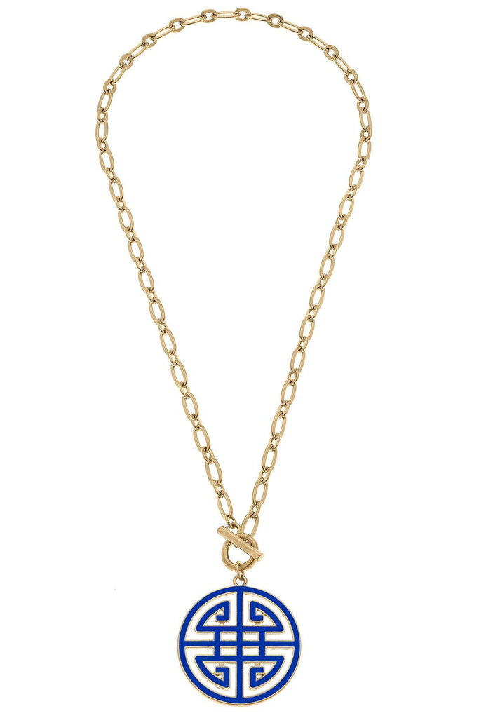 Tara Game Day Greek Keys Enamel Pendant Necklace in Blue - Canvas Style