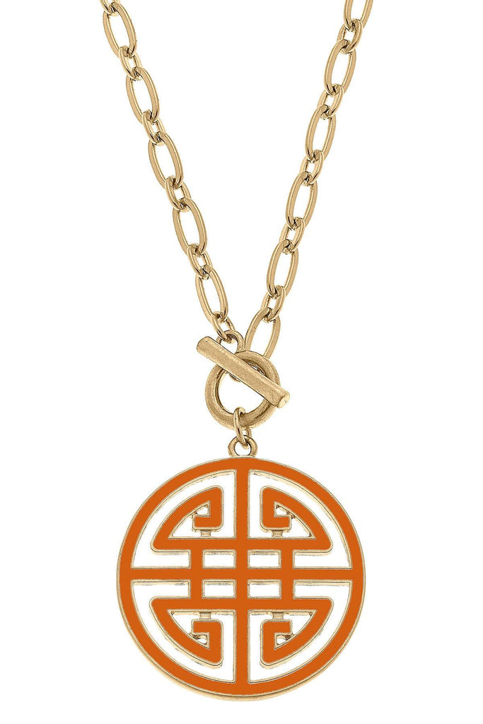 Tara Game Day Greek Keys Enamel Pendant Necklace in Burnt Orange - Canvas Style