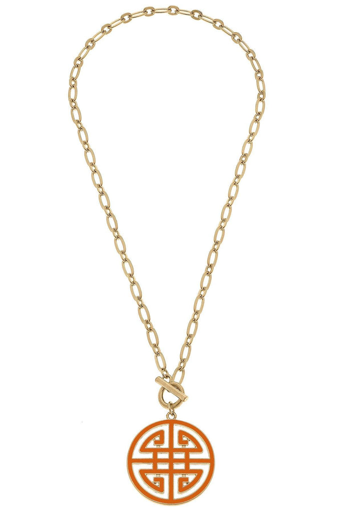 Tara Game Day Greek Keys Enamel Pendant Necklace in Burnt Orange - Canvas Style